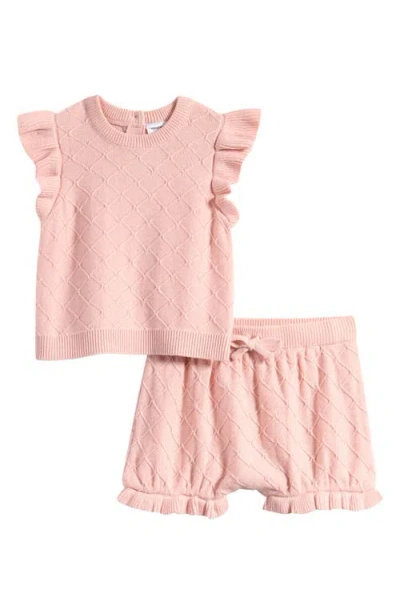 Nordstrom Babies'  Flutter Sleeve Sweater & Bubble Shorts Set In Pink Lotus