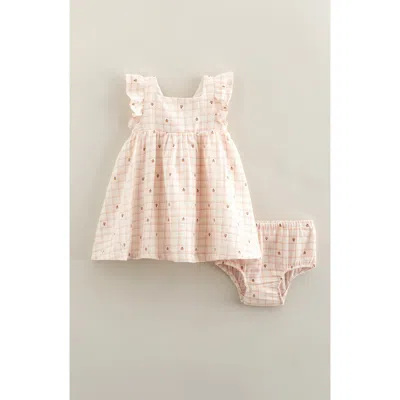 Nordstrom Babies'  Flutter Sleeve Tie Back Cotton Muslin Sundress & Bloomers In Neutral