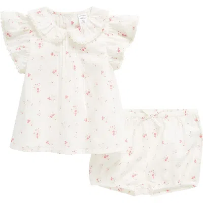 Nordstrom Babies'  Flutter Top & Bloomers Set In Ivory- Pink Cutie Floral