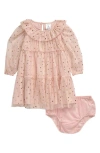 Nordstrom Foil Dot Tiered Dress & Bloomers In Pink Foil Dots