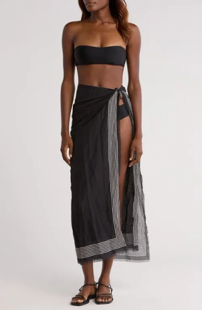 Nordstrom Frame Border Linen & Cotton Cover-up Pareo In Black