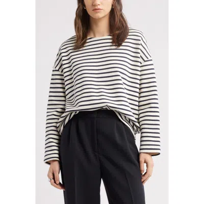 Nordstrom French Terry Top In Ivory- Navy Joan Stripe