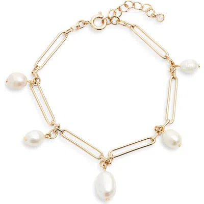 Nordstrom Freshwater Pearl Paper Clip Chain Bracelet In Gold