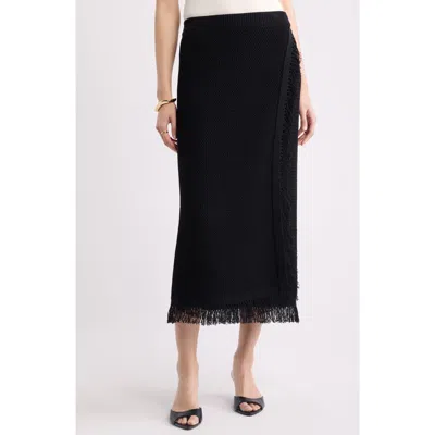Nordstrom Fringe Sweater Midi Skirt In Black