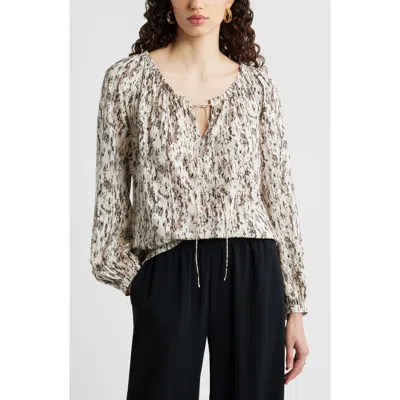 Nordstrom Gathered Tie Neck Top In Neutral