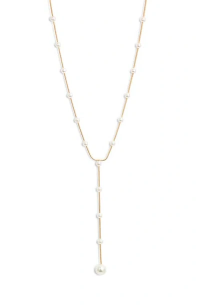 Nordstrom Graduated Faux Pearl Y-necklace In White- Gold