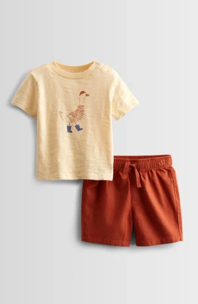 Nordstrom Babies'  Graphic T-shirt & Drawstring Shorts Set In Beige Gelato Goose- Rust
