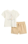 Nordstrom Graphic T-shirt & Drawstring Shorts Set In Ivory Egret Sailboat- Tan