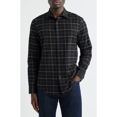 Nordstrom Grid Cotton & Cashmere Button-up Shirt In Black