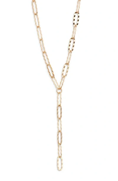 Nordstrom Hammered Paper Clip Chain Y-necklace In Gold