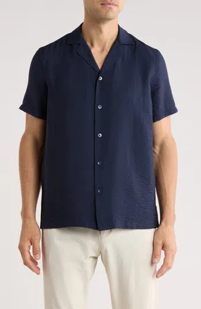 Nordstrom Hammered Satin Camp Shirt In Blue