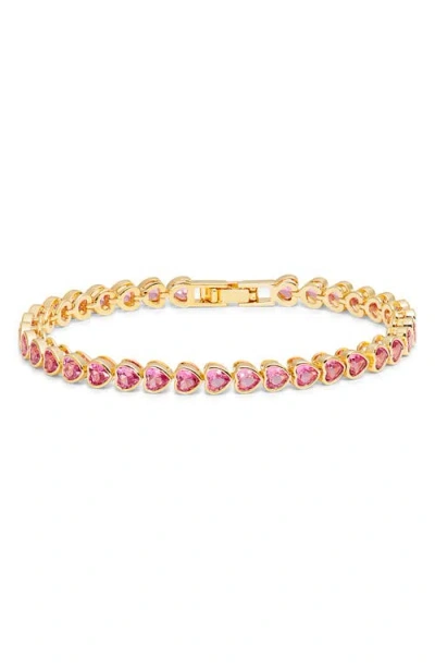 Nordstrom Heart Cubic Zirconia Tennis Bracelet In Fuchsia- Gold