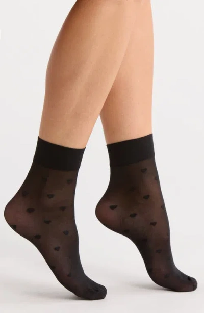 Nordstrom Heart Sheer Cotton Blend Ankle Socks In Black