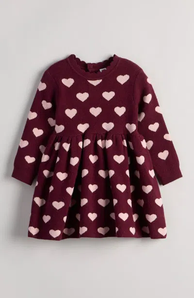 Nordstrom Babies'  Heart Sweatshirt Dress In Burgundy