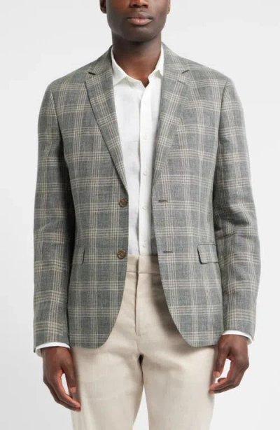 Nordstrom Henrik Trim Fit Plaid Slub Linen & Cotton Blend Sport Coat In Gray