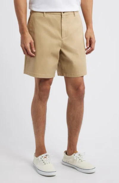 Nordstrom Heron Flat Front Cotton Stretch Twill Chino Shorts In Tan Stock