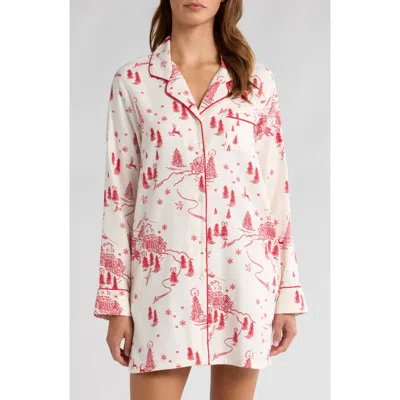 Nordstrom Holiday Ski Toile Print Flannel Nightshirt In Ivory Egret Chateau Toile