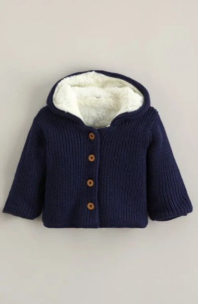 Nordstrom Babies'  Hooded Cotton Cardigan With Faux Fur Lining In Blue