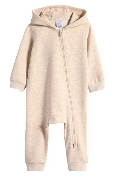 Nordstrom Kids'  Hooded Fleece Romper In Beige Oatmeal Light Heather