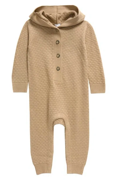 Nordstrom Babies'  Hooded Pointelle Sweater Romper In Beige Hummus