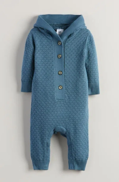 Nordstrom Babies'  Hooded Pointelle Sweater Romper In Blue
