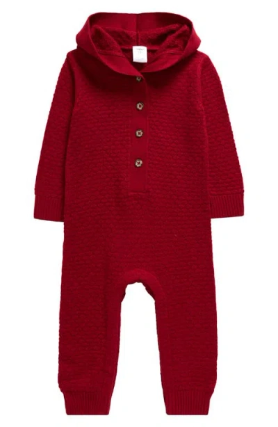 Nordstrom Babies'  Hooded Pointelle Sweater Romper In Red Rio