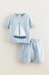 Nordstrom Babies'  Icon Short Sleeve Cotton Blend Sweater & Shorts Set In Blue