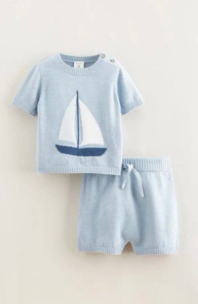Nordstrom Babies'  Icon Short Sleeve Cotton Blend Sweater & Shorts Set In Blue