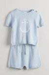 Nordstrom Babies'  Icon Short Sleeve Cotton Blend Sweater & Shorts Set In Blue