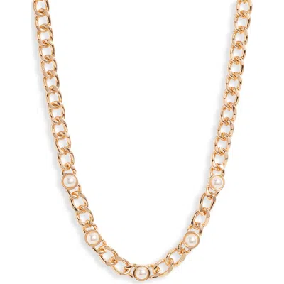 Nordstrom Imitation Pearl Accent Curb Chain Necklace In Gold