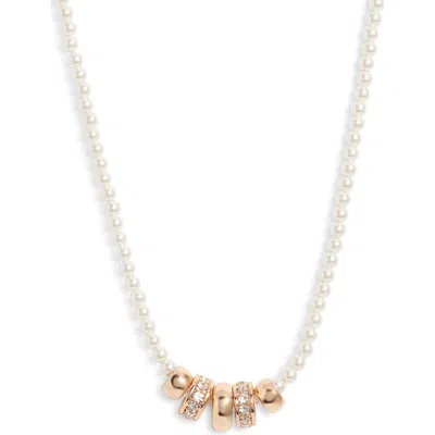 Nordstrom Imitation Pearl And Crystal Rondelle Strand Necklace In White