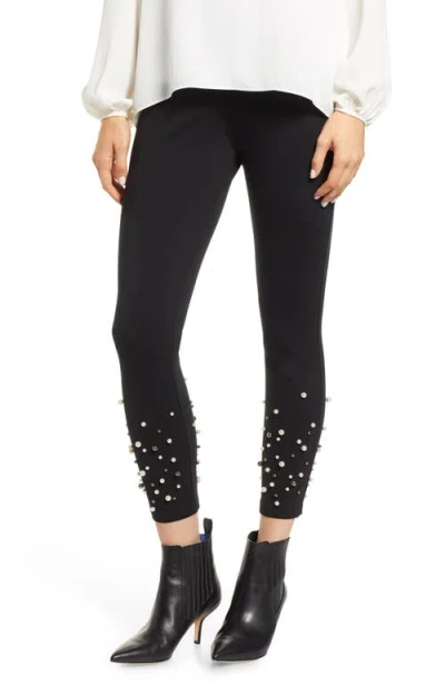 Nordstrom Imitation Pearl Embellished Leggings In Black