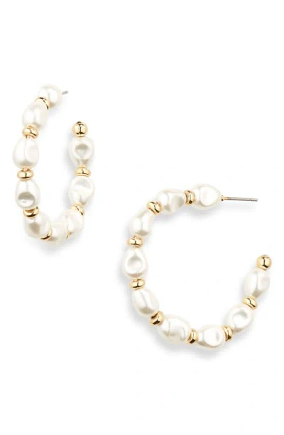 Nordstrom Imitation Pearl Hoop Earrings In White