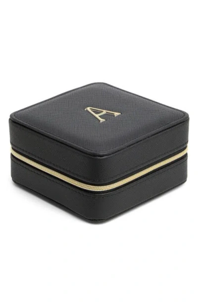 Nordstrom Initial Square Zip Travel Case In A- Black- Gold