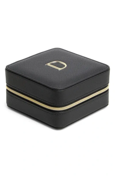 Nordstrom Initial Square Zip Travel Case In D- Black- Gold