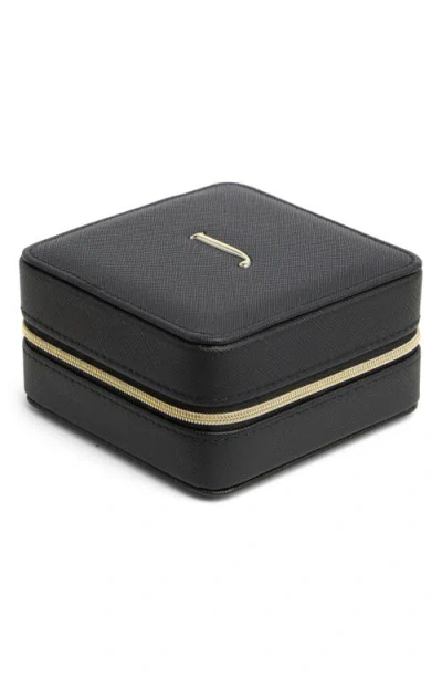 Nordstrom Initial Square Zip Travel Case In J- Black- Gold