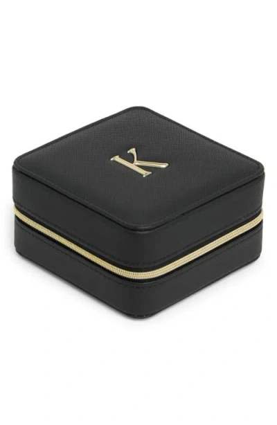 Nordstrom Initial Square Zip Travel Case In K- Black- Gold