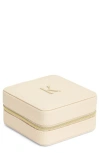 Nordstrom Initial Square Zip Travel Case In K- Cream- Gold