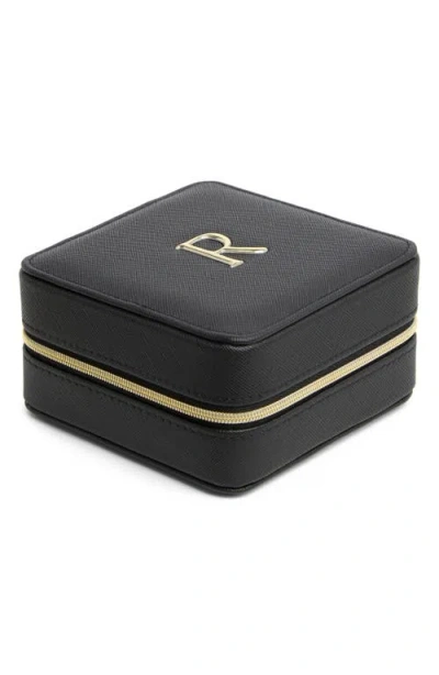 Nordstrom Initial Square Zip Travel Case In R- Black- Gold