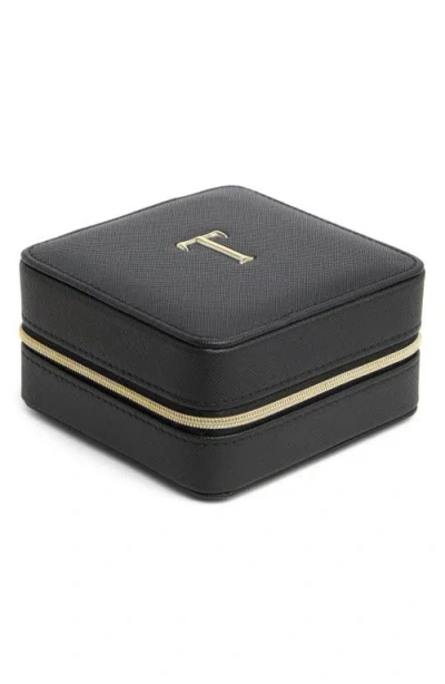 Nordstrom Initial Square Zip Travel Case In T- Black- Gold
