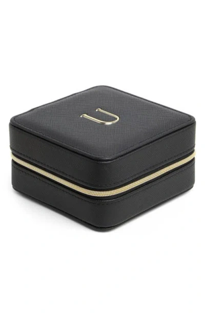 Nordstrom Initial Square Zip Travel Case In U- Black- Gold