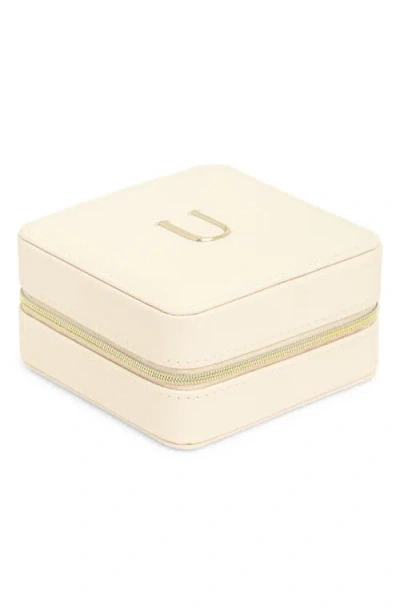 Nordstrom Initial Square Zip Travel Case In U- Cream- Gold