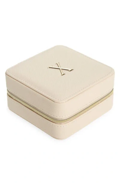 Nordstrom Initial Square Zip Travel Case In X- Cream- Gold