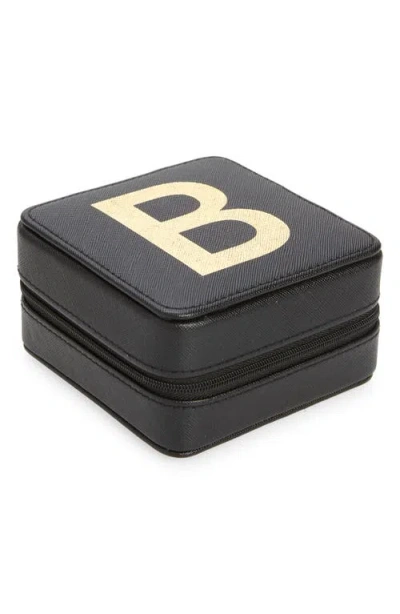 Nordstrom Initial Zip Square Jewelry Box In B- Black- Gold