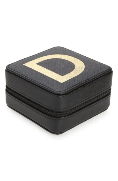 Nordstrom Initial Zip Square Jewelry Box In D- Black- Gold