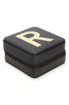 Nordstrom Initial Zip Square Jewelry Box In R- Black- Gold