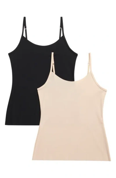 Nordstrom Invisible Edge Assorted 2-pack Camisoles In Black- Beige Smoke