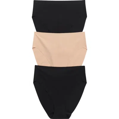 Nordstrom Invisible Edge Assorted 3-pack High Cut Briefs In Black- Tan Multi