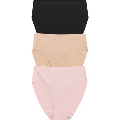 Nordstrom Invisible Edge Assorted 3-pack High Cut Briefs In Pink- Tan- Black Multi