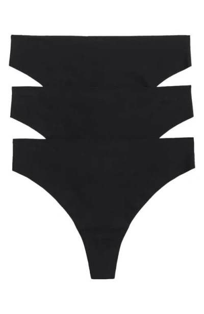 Nordstrom Invisible Edge Assorted 3-pack Thongs In Black